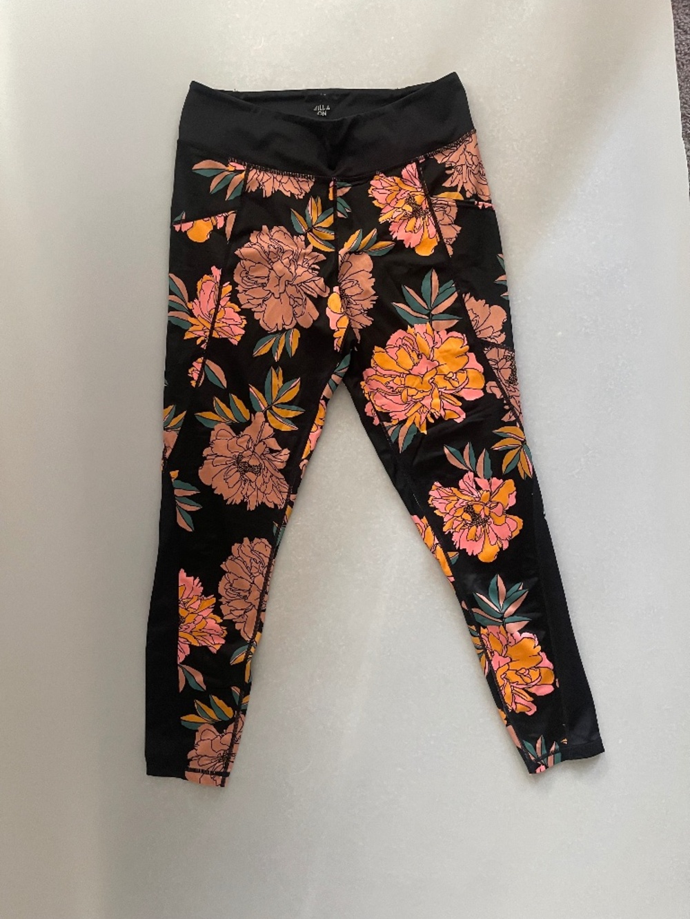 Billabong Floral Activewear Leggings Women’s M Black Pink High Waist Yoga Pants